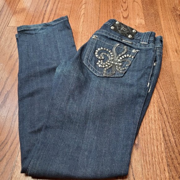 Miss Me Denim - Miss Me Dark Blue Straight Leg Jeans with Silver Embellishments